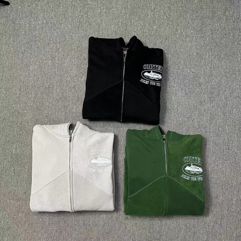 سويت شيرت بسحاب جزيرة الكاتراز من كورتز مع جاكيت فليس بتفاصيل خياطة، كاجوال، فضفاض، كاردجان عصري - Image 3